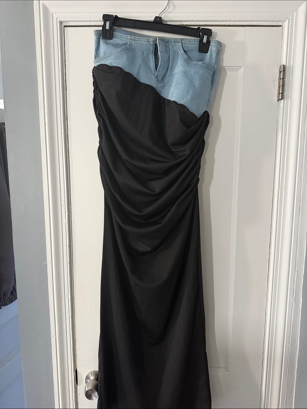 Black Maxi Dress with Light Denim Waistband Fits like a SMALL not large